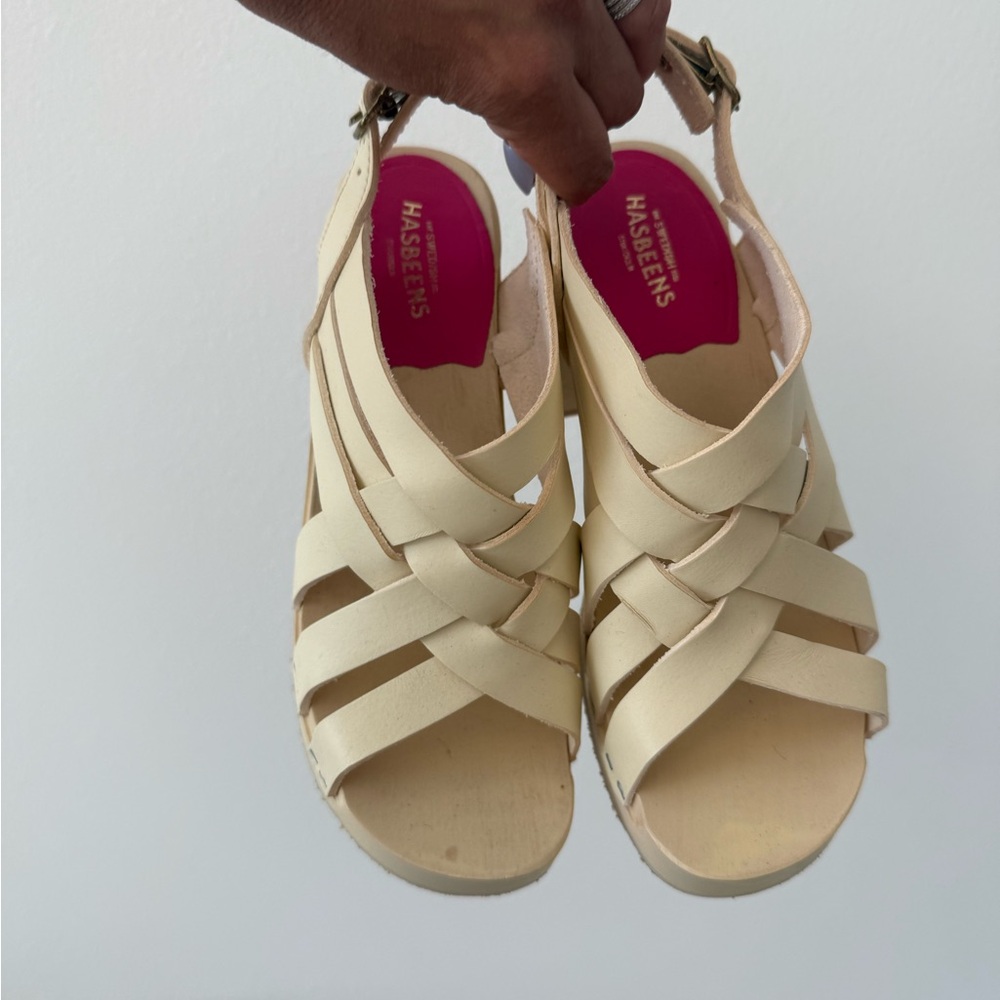 Swedish Hasbeens Cream Woven Sandals for Summer
